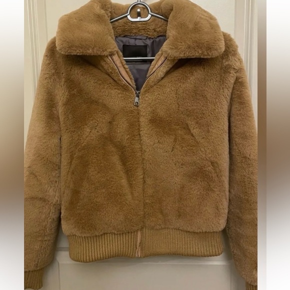 Banana Republic Faux Fur Bomber Zipper Jacket Size Small Petite - Picture 1 of 4